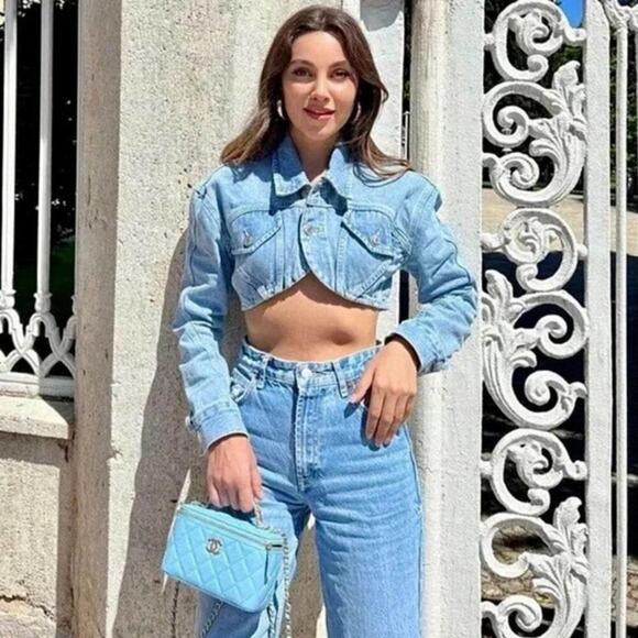 Zara Mugler Style Cropped Jeans Denim Jacket Size XS - Picture 1 of 6